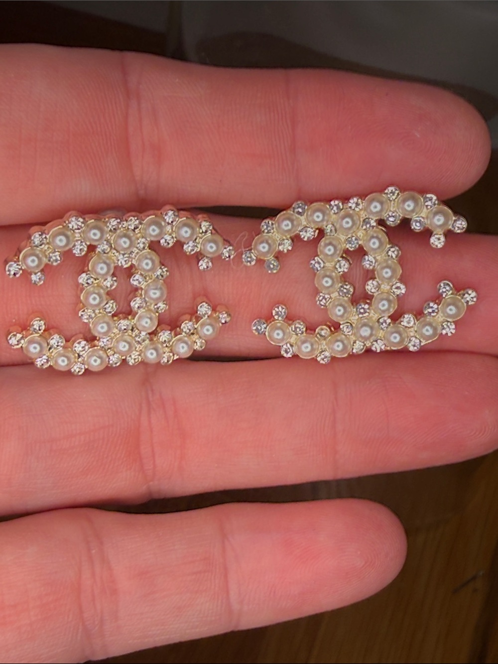 CC Classic Pearl & Crystal Logo Earrings - Gold Tone